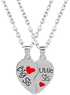 Hanessa Schmuck für Damen silberne Partner-Ketten mit Herz-Anhänger Zinklegierung in Silber big little sis Geschenk zu Weihnachten für Ehe-Frau/Freundin/Freundinnen/Schwester