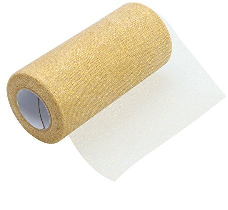 ULTNICE Gold Glitter Tulle Ribbon Roll 6 Inch Glitter Tulle Roll Sparkle Ribbon Spool Material