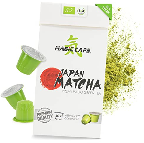 MatchaMagic Bio Matcha Tee Caps - 10 Stück Grüner Matcha Teekapseln - Japanisches Matcha Pulver für Kapselmaschinen (1 x 10 Kapseln)