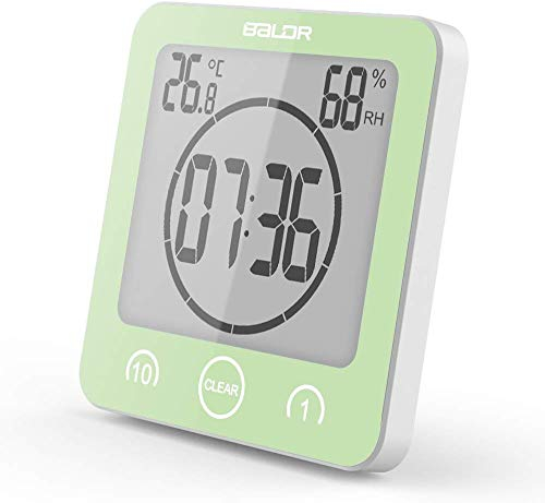 FXxswey LCD Numérique Horloge De Douche, Horloge De Salle De Bains Imperméable Douche Horloge Minuterie Température Humidité Mur Douche Horloge Cuisine Minuteur (Vert)