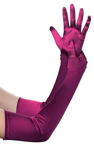 Babeyond Guanti lunghi da festa in stile opera anni '20 in raso, elasticizzati, per adulti, da sposa, lunghi fino al gomito, Fucsia, taglia unica