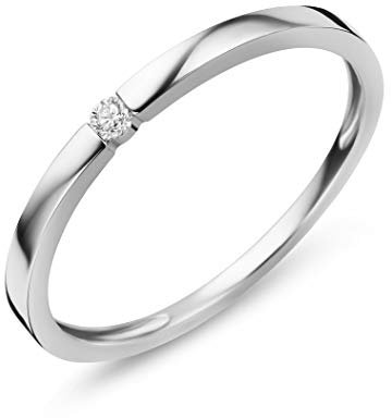 Orovi Damen Diamant Ring Weißgold, Verlobungsring 9 Karat (375) Gold und Diamant Brillanten 0.03 Ct, Solitärring