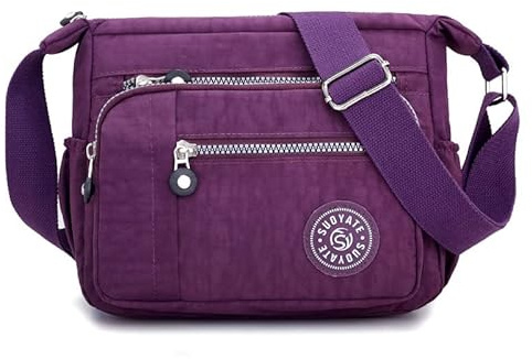 Womens Multi Pocket Casual Canvas Crossbody Bag Travel Purse Messenger Handbag for Shopping Hiking Daily Use (Purple)