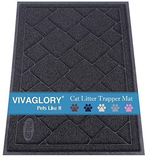 VIVAGLORY Cat Litter Mat Trackmat Litter Tray Mat, Litterbox Muddy Rug for Indoor & Floor, Easy Clean Washable Less-Mess Waterproof for Cat, 90cm×60cm, Black