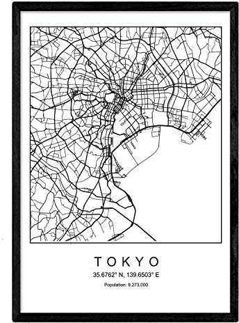 Nacnic Blatt Tokyo Stadtkarte nordischer Stil schwarz und weiß. A3 Größe Plakat Das bedruckte Papier Keine 250 gr. Gemälde, Drucke und Poster für Wohnzimmer und Schlafzimmer