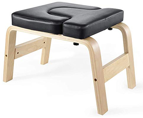 C-CHAIN Balanced Yoga Headstand Bench - Ideal for Workout, Fitness and Gym, for Both Beginner and Experience Yogis - Wood and PU Pads - Relieve Fatigue and Build Up Body (Black)