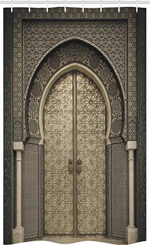 ABAKUHAUS marocain Rideau de Douche Stalle, Aged Porte géométrique, Ensemble de Salle de Bain en Tissu en Crochets, 120 x 180 cm, Sépia Noir