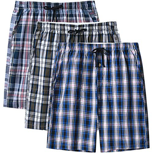 MoFiz Homme Bas de Pyjama Coton Shorts de Salon à Carreaux Léger Vêtements de Nuit avec Poches