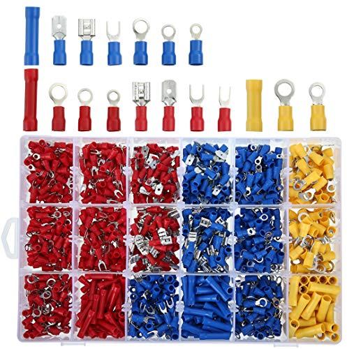 1200 Pcs Crimp Connectors, Insulated Wire Electrical Connectors Electrical Terminals Set, with 18 Size Ring Spade Fork and Butt Splice for Garages Car Electricians Mechanics Repairs