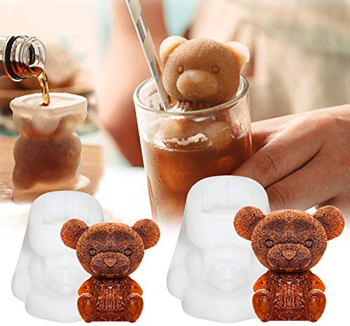 Whaline 2 x 3D-Teddybär-Eiswürfel Silikonform In Lebensmittelqualität Wiederverwendbare Tierform Eisform Seife Kerze Eiswürfel für Kaffee Milch Tee Fondant Kuchenbacken Schokoladen (2 Größen)