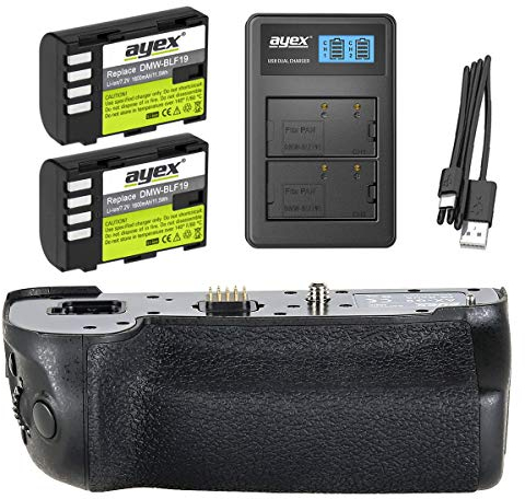 ayex AX-G9 Battery Grip with Vertical Shutter Release Including 2x DMW-BLF 19 Replace Battery and USB Dual Charger for Panasonic Lumix G9 Similar to DMW-BGG9