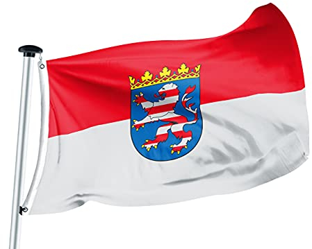 FLAGLY Premium Flagge Hessen 100x150cm -115g/m² Stoffgewicht - gedruckt, robustes und witterungsbeständiges Glanzpolyester mit Ösen (100 x 150 cm, Hessen)