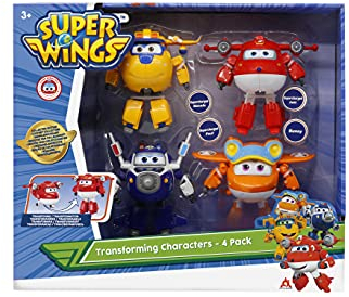 Super Wings Transforming verwandelbare Spielflugzeuge und Roboterfiguren 4 pcs, ca. 12,7 cm große, Spielzeug für Kinder ab 3 Jahren – Verwandelbare Roboter aus der 5. Staffel der Zeichentrickserie