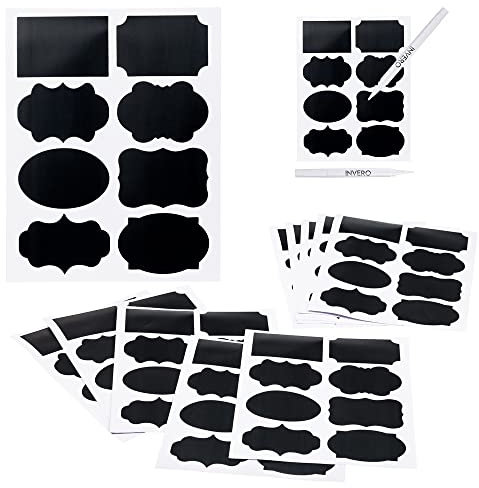 Invero 80 Piece Various Shaped Chalkboard Labels with 2X Chalk Pen - Reusable Label Stickers for Decoration and Organizing Jars, Kitchen Pantry, Bottles, Parties and More