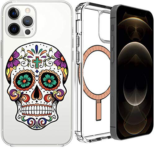 Mixroom - Cover Custodia per Apple iPhone 13 PRO con Cerchio Magnetico Compatibile con l’Alimentatore MagSafe Disegno Teschio Messicano 450