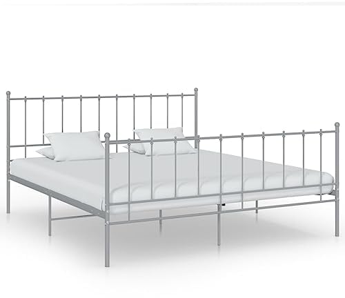 vidaXL Bett Metallbett Schlafzimmerbett Bettgestell Bettrahmen mit Lattenrost Schlafzimmermöbel Doppelbett Schlafzimmer Grau Metall 180x200cm