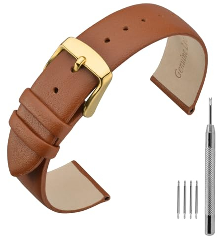 ANNEFIT Leder Uhrenarmband, Armband 20mm mit Gold Schnalle, Kompatibel mit Intelligenten und Traditionellen Uhren (Braun)