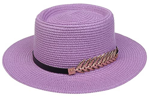 JK Home Femme Chapeau de Paille Panama Large Bord avec Boucle Capeline Eté Anniversaire Camping Plage Violet
