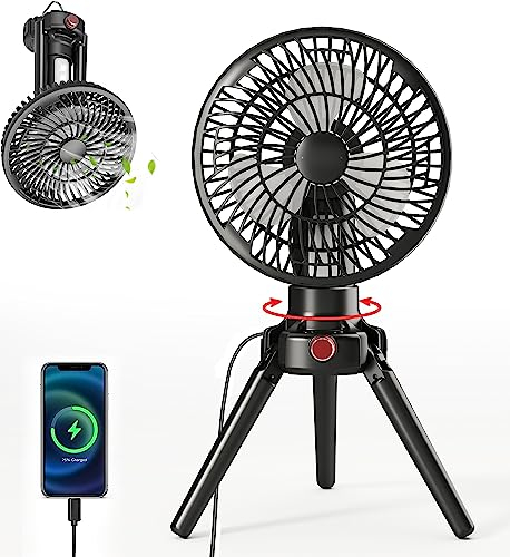 20CM Ventilatore Grande USB Ricaricabile a 10400mAh Batteria,10-25 ore Lavorando,Automatico Oscillante 180°,Ventilatore Portatile a LED con Treppiede pieghevole, per Ufficio, Campeggio,Tenda