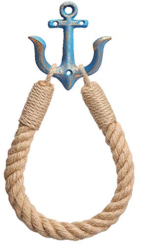 Soarlor Nautischer Toilettenpapierhalter, Rustikal, Industriel, Wandmontiert, Nautischer Toilettenpapier, Handtuchring mit Metallhaken für Badezimmerdekoration (Blau)