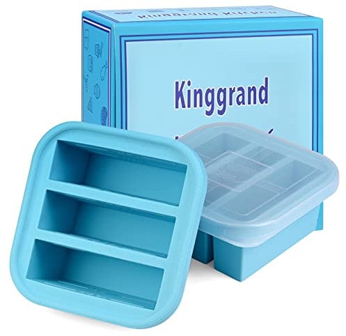 Kinggrand Kitchen 1/2-Cup Silicone Freezer Tray with Lid 2 Pack Soup Freezer Molds Food Freezing Container Make 6 Perfect Soups, Broths, Stews, Sauces, Curries