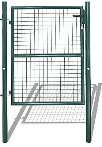 Tubiaz Gartentor aus verzinktem Stahl, Gartentür Robust und Langlebig, Zauntor, Hoftor, inkl. Pfosten mit Schloss Türklinke und 3 Schlüssel, Gartenzaun, für Stabmattenzau, 150x100cm Grün