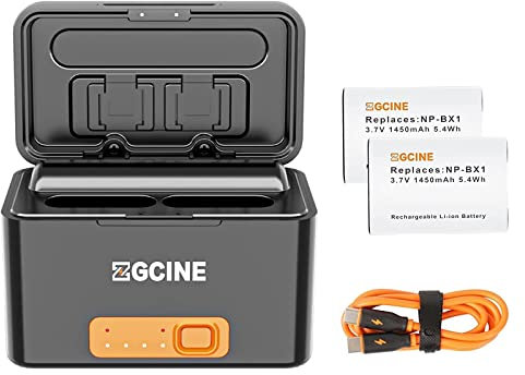 ZGCINE NP-BX1 Battery (2-Pack) with Rapid Dual Charger Case Build-in Battery for Sony ZV-1, Cyber-Shot DSC-RX100, DSC-RX100 II/III/M4/M5/M6/M7/IV/V/VI/VII/VA, DSC-RX100M II, HDR-CX405, Model: PS-BX-1