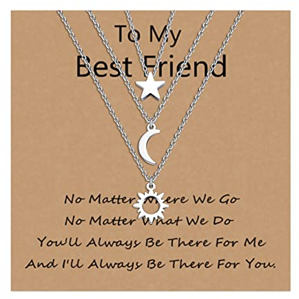 VU100 3 Stück Sonne, Mond & Sterne Halskette Freundschaft Anhänger Halskette Geschenk für beste Freunde Männer Frauen Jungen Mädchen (Silber)
