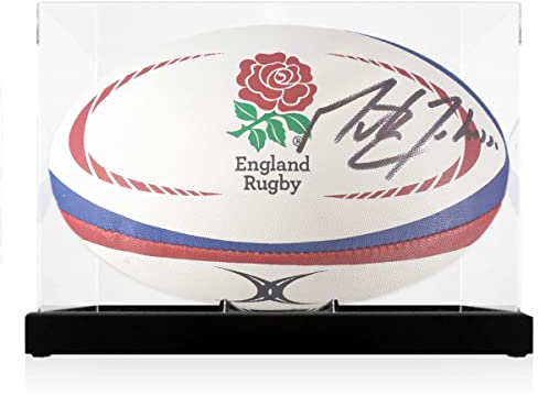 Martin Johnson Signed England Rugby Ball. In Display Case