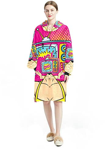 OMG Surprised TV Übergroße tragbare Decke Hoodie Sweatshirt bequem für Erwachsene Frauen, Mehrfarbig, Einheitsgröße