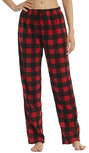 Lot de 1 à 2 pantalons de pyjama à carreaux en polaire avec cordon de serrage doux pour femme, Plaid rouge et noir (lot d'un paquet), M