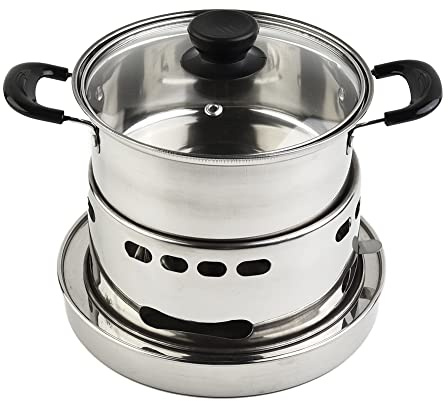 HEIBTENY Spirituskocher,Campingkocher Spiritus Camping-Spiritus Kocher Campingherd aus Edelstahl für Innenraum Shabu,Massives Edelstahl Hot Pot für Camping Wandern