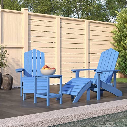 homiuse Adirondack-Gartenstühle mit Hocker&Tisch Adirondack Chair Adirondack Stuhl Holz GartenmöBel Loungesessel GartenstüHle Armlehnstuhl Gartenstuhl Gartensessel Holz HDPE Aquamarin 73x83x92 cm