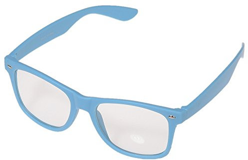 Miobo Sonnenbrillen Party Brillen 1980 style Retro Atzen Nerdbrille Hornbrille Sonnenbrille oder Klarglas Schwarz (Hellblau Klarglas)