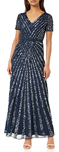 Maya Deluxe Women's Abendkleid Pailletten Maxi Abendkleid Elegant für Hochzeit V-Ausschnitt A-linien-schnitt Brautjungfernkleid Bridesmaid Dress, Navy,