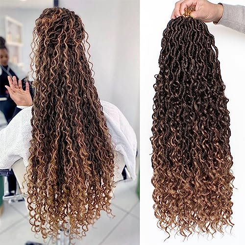 Xtrend 24Inch 8 Packs 12Strands/pack River Goddess Faux Locs Crochet Hair With Curly Hair In Middle And Ends Pre-Looped Crochet Braids Messy Bohemian Faux Locs Hair Extensions T27#…
