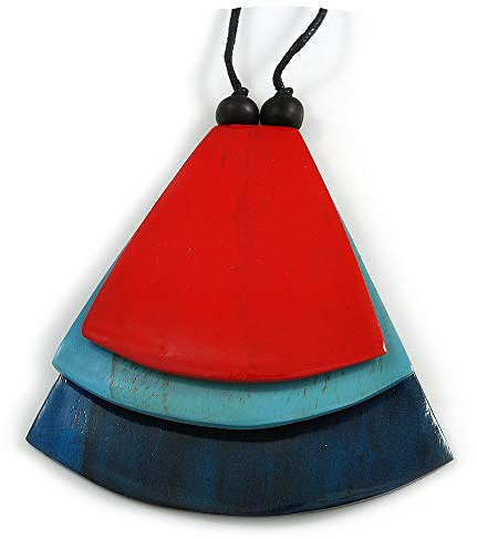 Avalaya Red/Blue/Turquoise Triangular Wood Pendant with Long Black Cotton Cord Necklace/ 9cm L Pendant/ 100cm L/(max length)/Adjustable