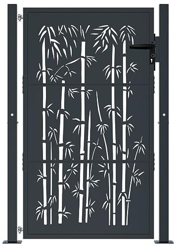 Tidyard Garden gate anthracite 105x155 cm steel bamboo design Model153181