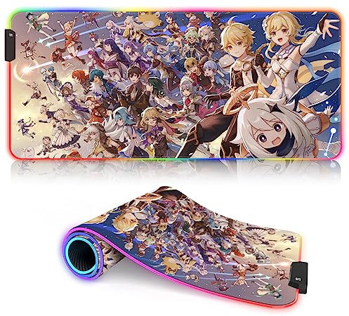 DEHUA Tapis de Souris LED RVB Genshin Impact Tapis de Souris Clavier XXL Raiden Shogun Extra Large Deskmat Cut Tapis de Souris pour Ordinateur Portable Personnage de Jeu (30x80cm)