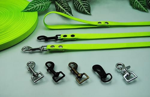 Schlauchgurt Leine Neon 20mm x 1m ohne Schlaufe Trainingsleine Führleine (Karabiner: Schwedenhaken (Schwarz))