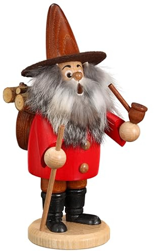 Original Erzgebirgischer Räuchermann® Wichtel Holzsammler rot