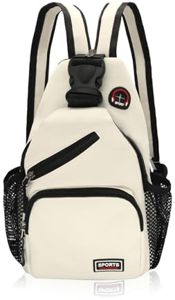 Forhome Sling Bag Damen, Rucksack Herren Klein mit Kopfhörerloch, Brusttasche Weiß mit Verstellbarem Schultergurt, Oxford-Stoff Crossbody Bag für Outdoorsport Wandern Radfahren Bergsteigen Einkaufen