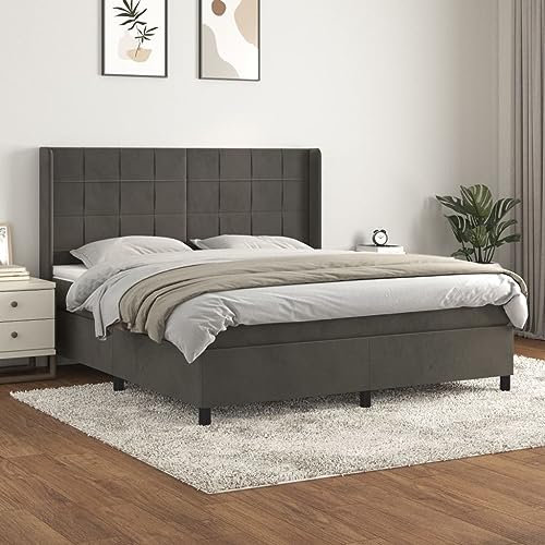 Festnight Boxspringbett Doppelbett 160x200 mit Matratze Polsterbett Bett mit Kopfteil Verstellbar Bettrahmen Bettgestell mit Lattenroste Boxspringbetten Samt Dunkelgrau