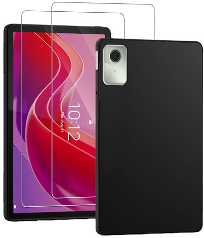 NUCNOK Cover per Lenovo Tab M11(11 Pollici) + [2 Pezzi] Pellicola Vetro Temperato,Silicone Custodia Scrub Molle di TPU Morbido AntiGraffio AntiCaduta Case(Nero)