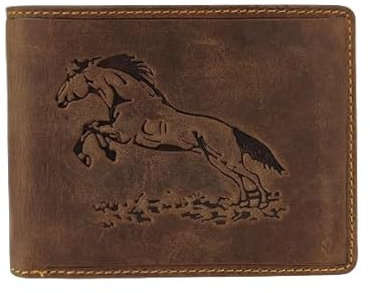 Green Deed - Geldbörse Herren - Geschenk für Naturliebhaber, Angler, Jäger - Geldbeutel Herren - Portemonnaie aus Leder, Braun - Männer Geschenke - mit Motiv Pferd
