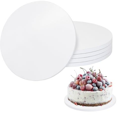 5Pcs Cake Circles Base, 12mm Thick Round Cut Edge Cake Boards, Corrugated Cardboard Cake Plate, White Circle Cake Board Base for Party Cakes, Birthday Treats, Tray Bakes (12 Inch)