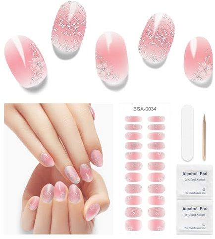Unghie Adesive Gel, 22 Pezzi Adesivi/Pellicole per Smalto Vero, Adesivi per Unghie in Gel di qualità da Salone 100% Curati Strisce di Smalto Duraturo
