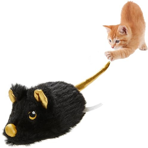 Suhaco Cat Toys for Indoor Cats Adult Automatic Moving Interactive Turbo Tail Squeaky Mouse Kitten Toy (Black)