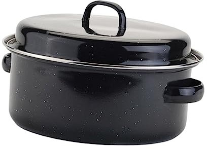 Garneck 28cm Covered Round Roaster Cast Iron Baked Pot Enamel Lid for Home Use, Barbecue Potato and Corn Pan Suitable for Oven Baking and Grilling