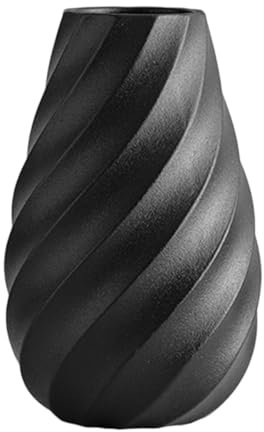 Vase en céramique Noir avec Design en Spirale texturée, idéal pour Une décoration Moderne, Minimaliste bohème, Parfait pour Les Fleurs séchées, Les Pampas ou Une Ambiance scandinave épurée - 20 cm